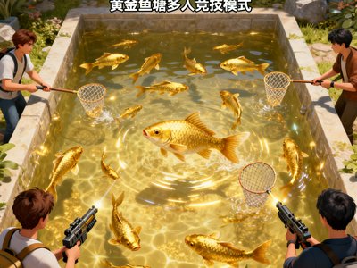 黄金鱼塘多人竞技模式画面，四位玩家同屏捕鱼，竞争鱼王
